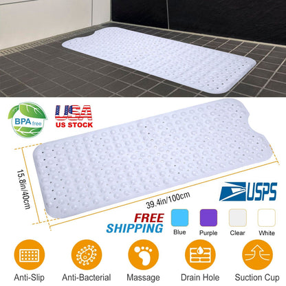 Bath Tub Mat Non-Slip Shower Mat BPA-Free Massage Anti-Bacterial with Suction Cups Washable for Bathroom Kitchen Pool