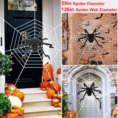 Halloween Decorations Spider Outdoor 59inch Halloween Spider with 126 inch Tarantula Mega Spider Web Hairy Poseable Scary Spider Outdoor Yard Creepy D