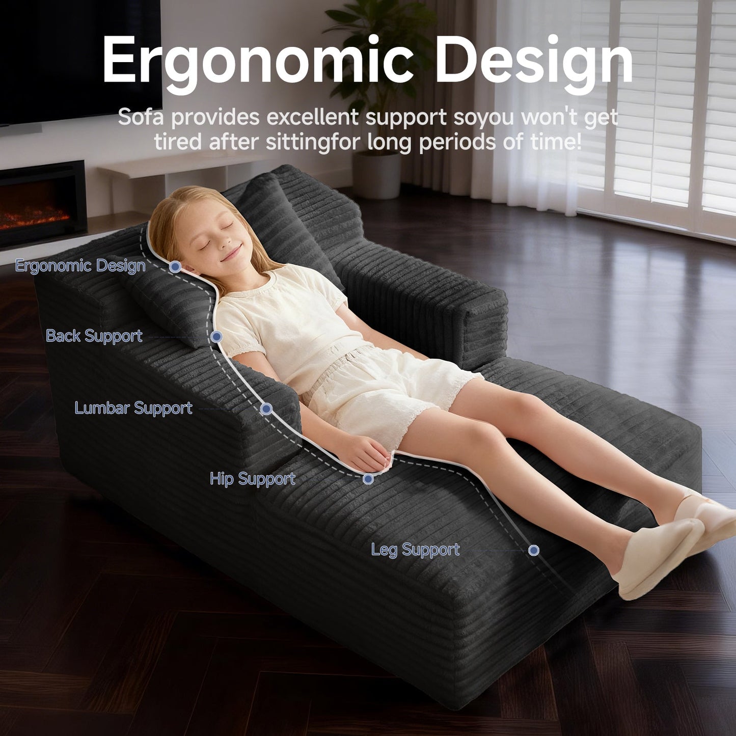 Small Chaise Lounge Sofa with Striped Corduroy