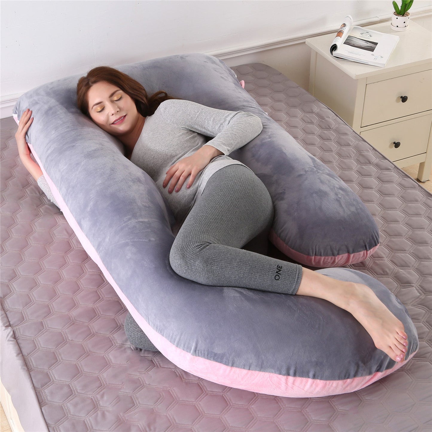 Pillow Lying On The Side With Detachable Crystal Velvet G-shaped Waist Pillow