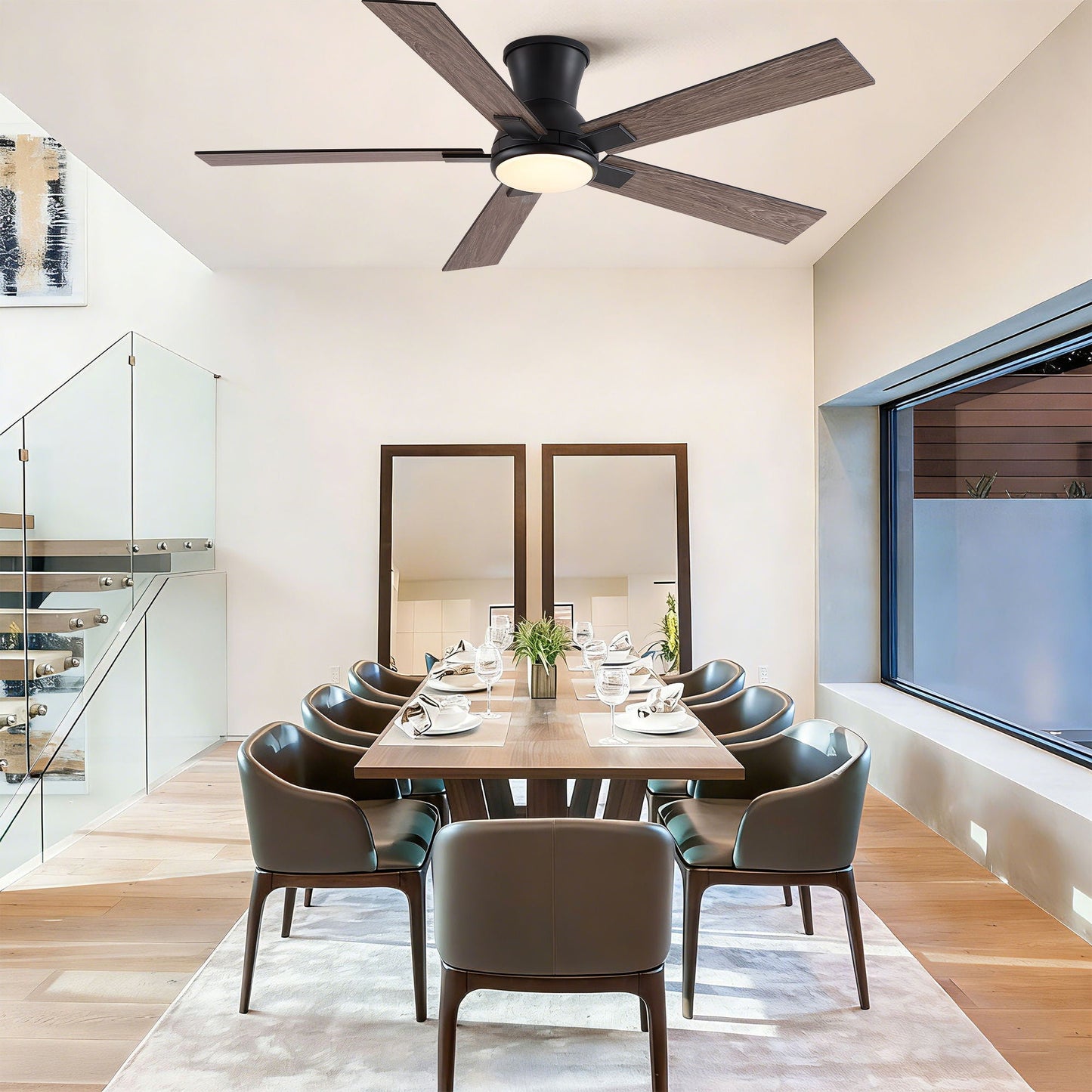 Low Profile Flush Mount Intergrated LED Ceiling Fan With Light And Reversible Quiet Motor