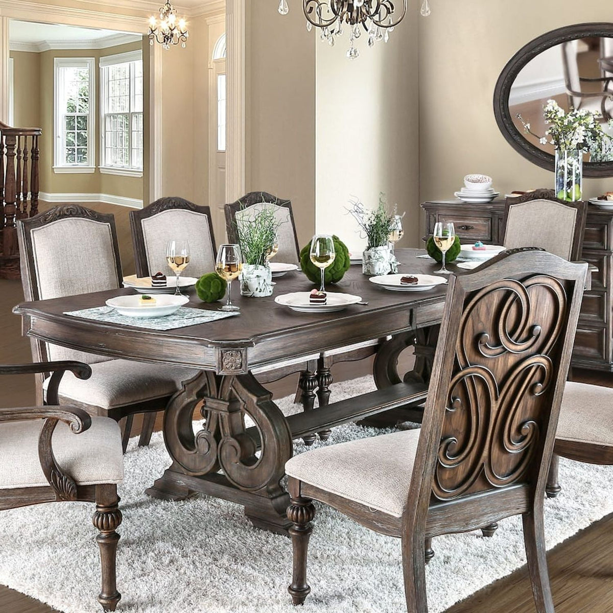 Dining Table With Expandable Leaf And Trestle Base Dining Room - Natural / Rustic