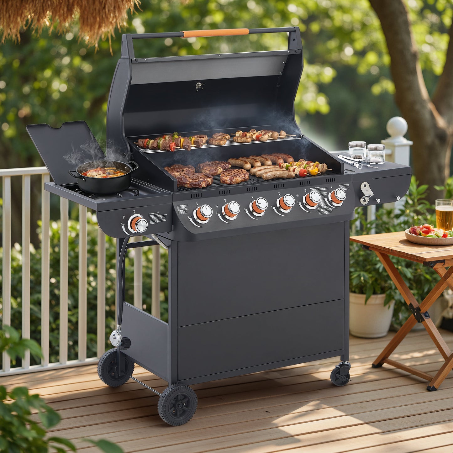 6 Burner BBQ Propane Gas Grill with Side Burner