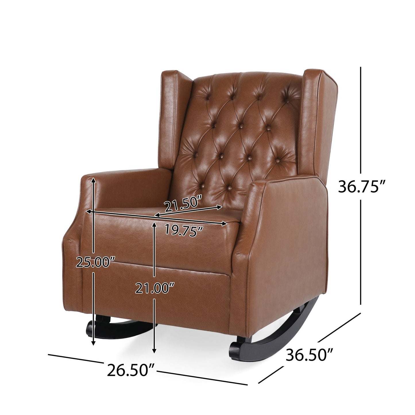 Moss Upholstered Rocking Recliner With Diamond Tufting And Wingback - Light Brown