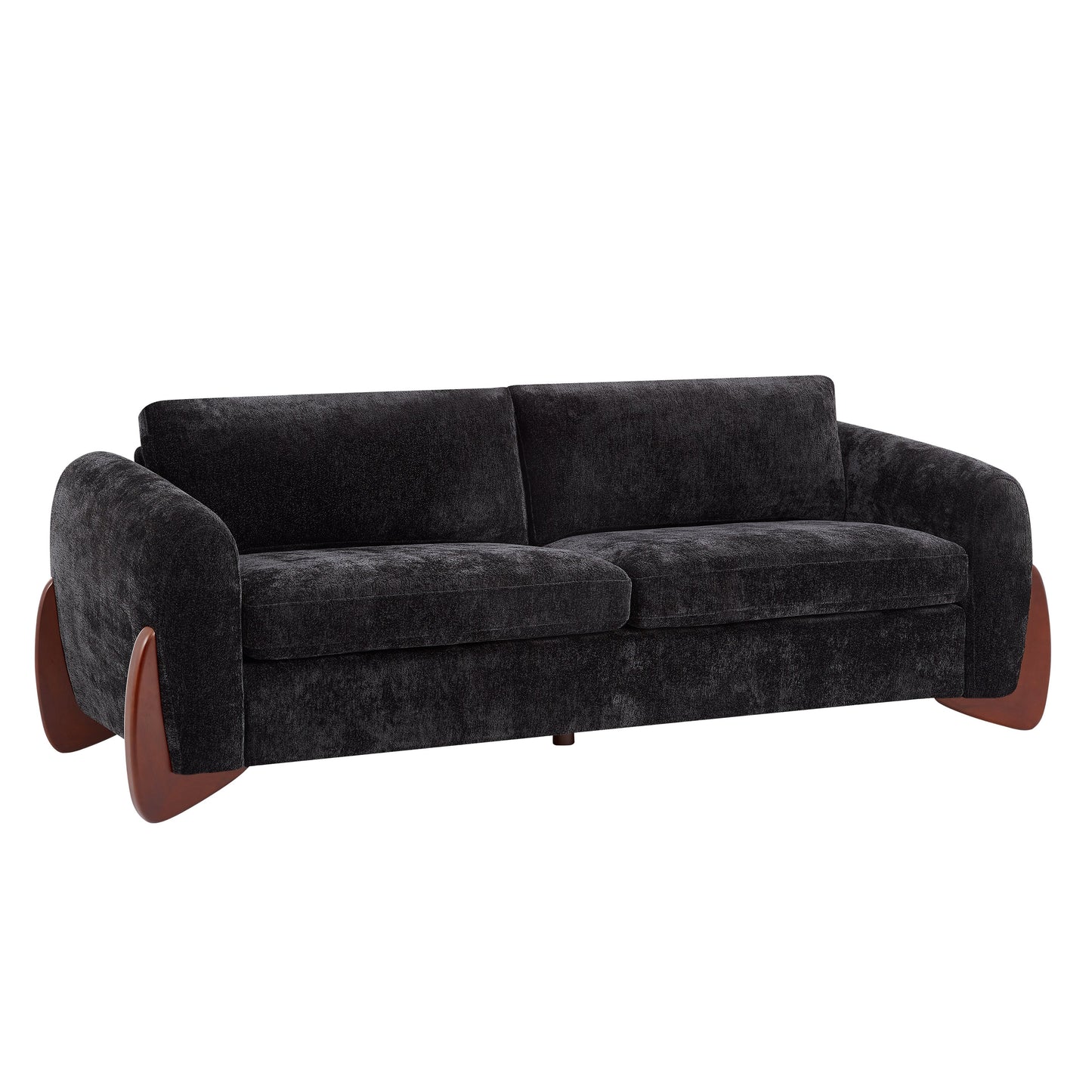 89"L Sofa with Chenille Fabric and Wooden Legs