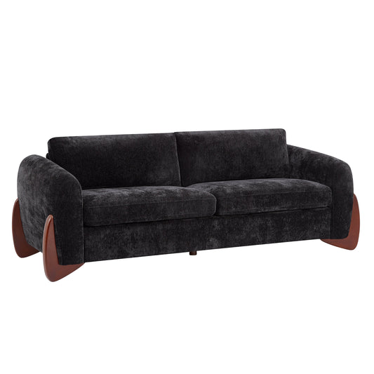 89"L Sofa with Chenille Fabric and Wooden Legs