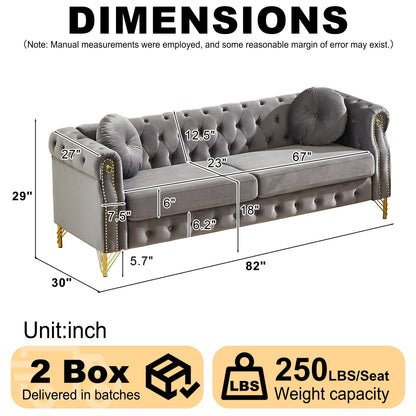 82-Inch Velvet Chesterfield Sofa