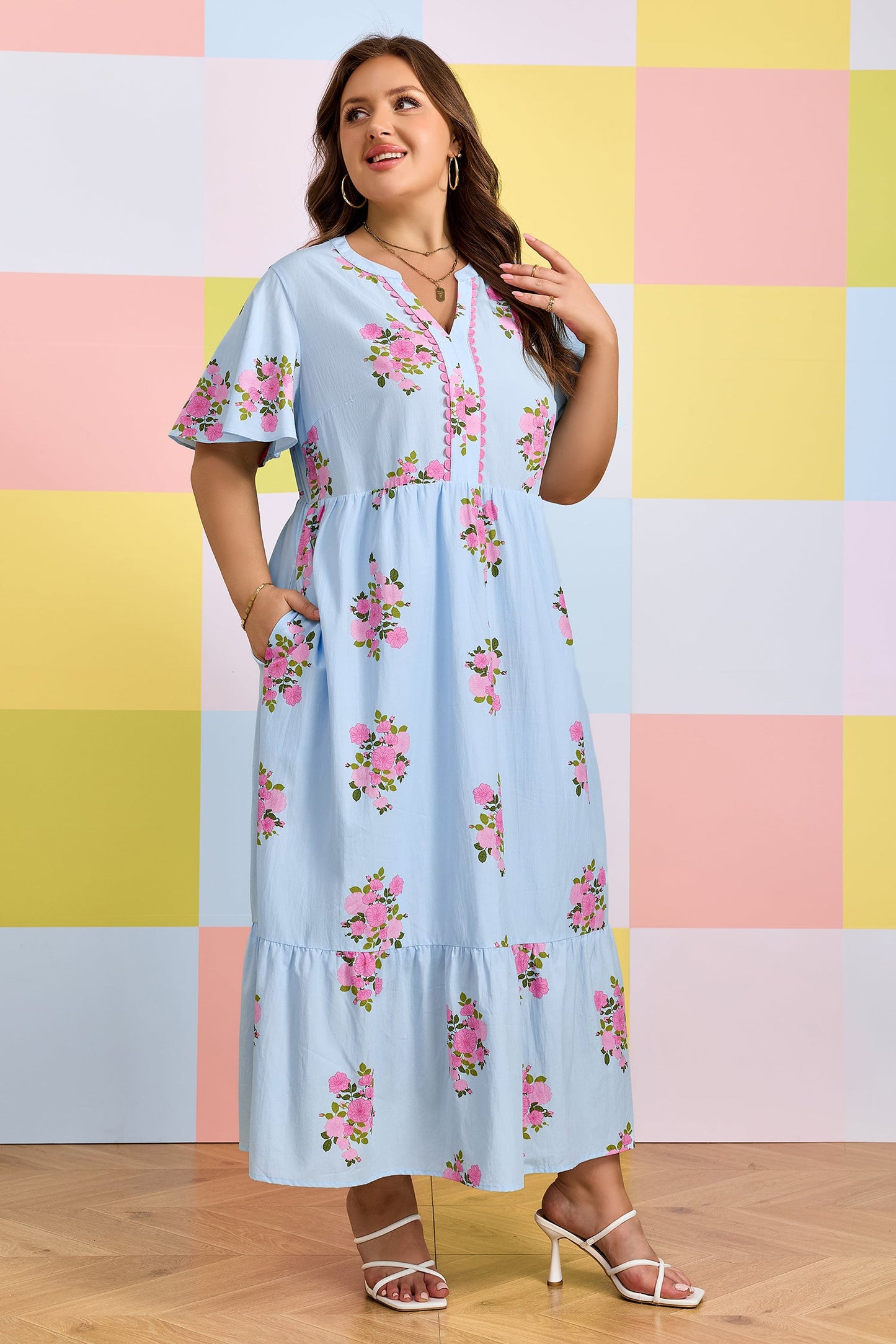 Lucy Print Scalloped Trim PLUS Dress