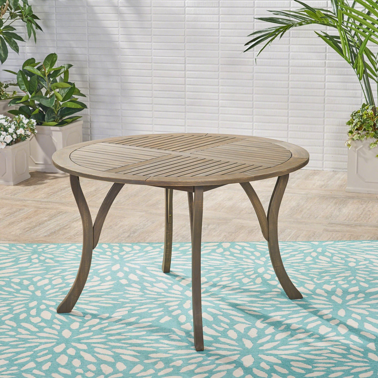 Outdoor Acacia Wood Round Dining Table with Curved Legs