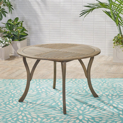 Outdoor Acacia Wood Round Dining Table with Curved Legs