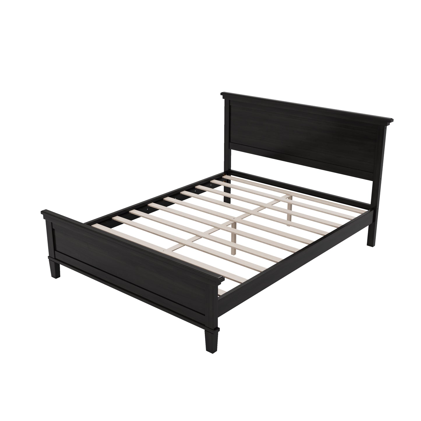 Mid-Century Modern Wood Platform Bed Frame with Headboard