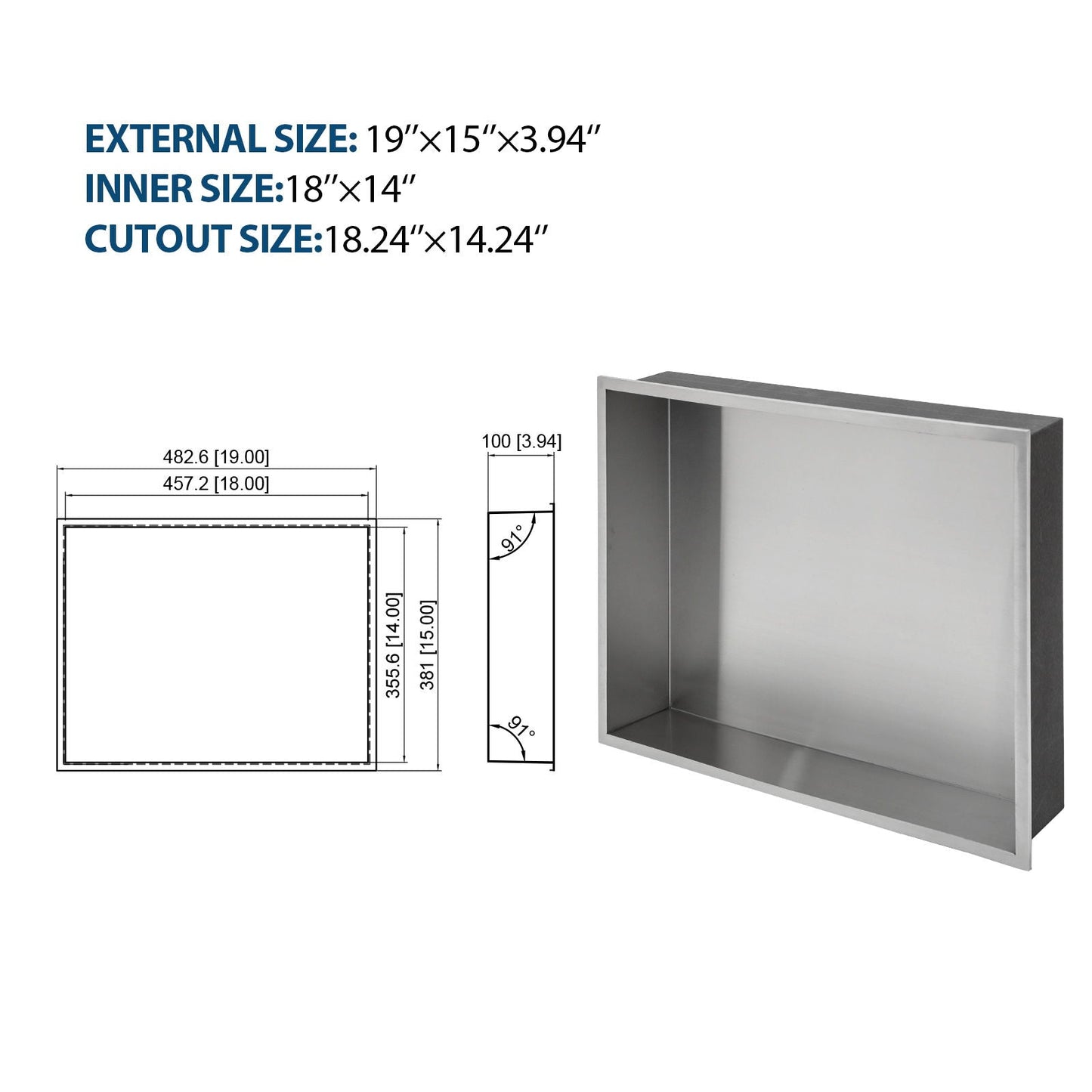 Stainless Steel Shower Niche With Seamless Design For Bathroom Storage