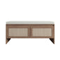 Storage Bench With Cushion, Shoe Cabinet With 2 Doors - Antique Natural / Rattan