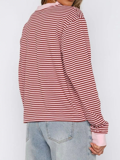 Striped Oversized Round Neck Sweatshirt