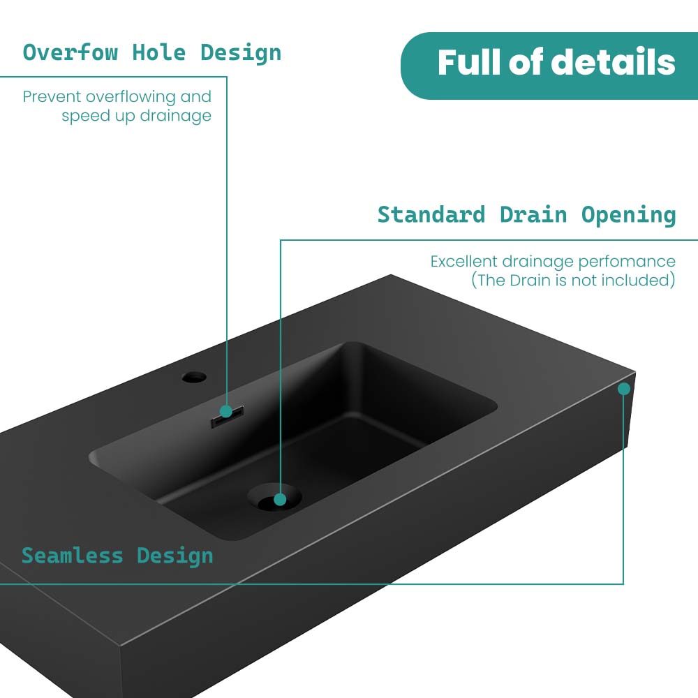 BB02-36-109 Integrated Engineered Solid Surface Basin Matte