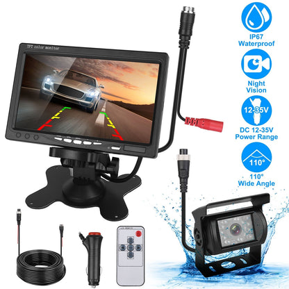 7In Screen Backup Camera System Vehicle Rear View Monitor Kit IP67 Waterproof Car Parking Reverse System with Night Vision for Car Trunk Van SUV