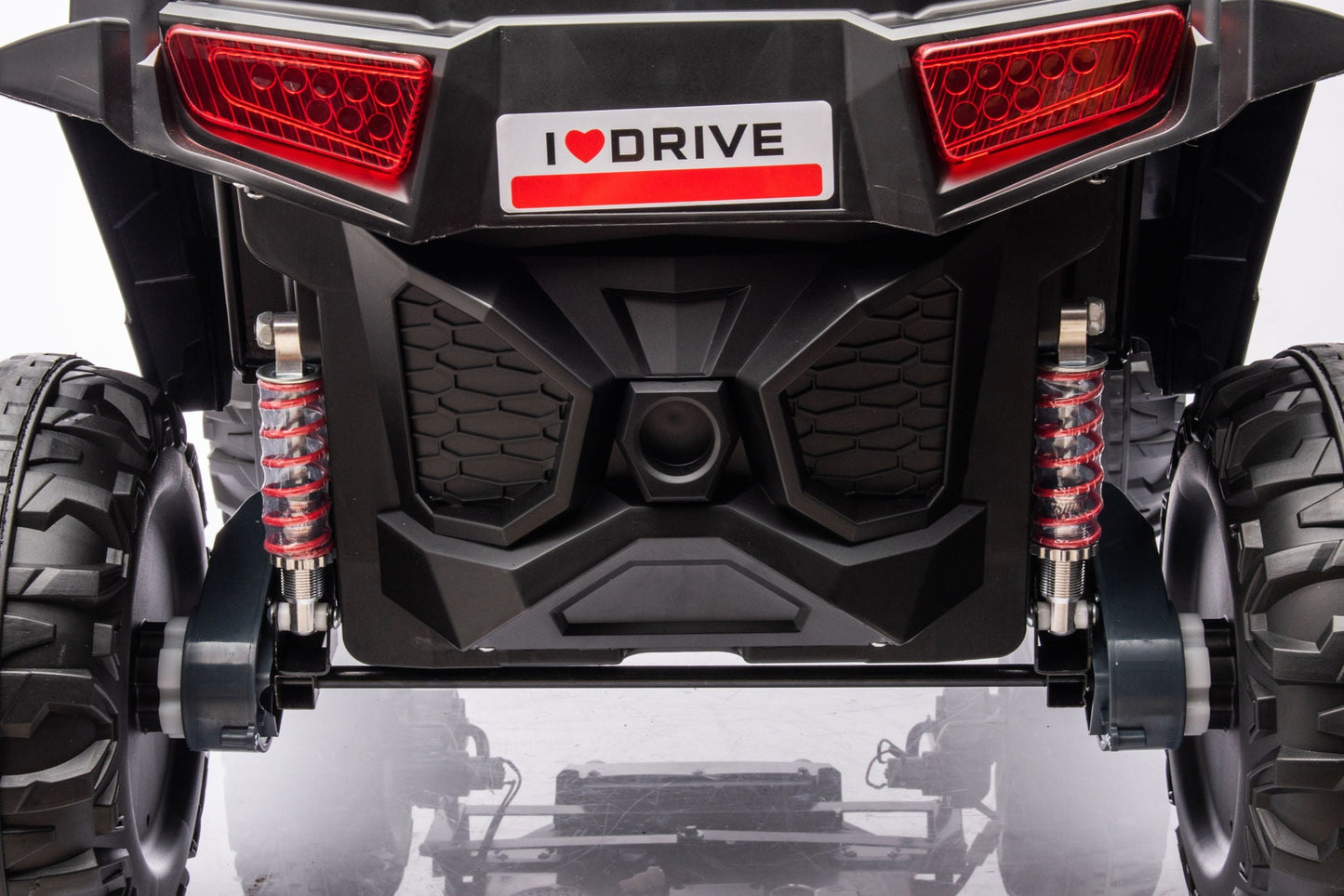 12V7A*1 30W*4 Four-Wheel Drive Seat One Button Start, Forward And Backward, High And Low Speed, Music, Front Light, Power Display, Two Doors Can Open, 2.4G R / C, Seat Belt Four Wheel Absorber