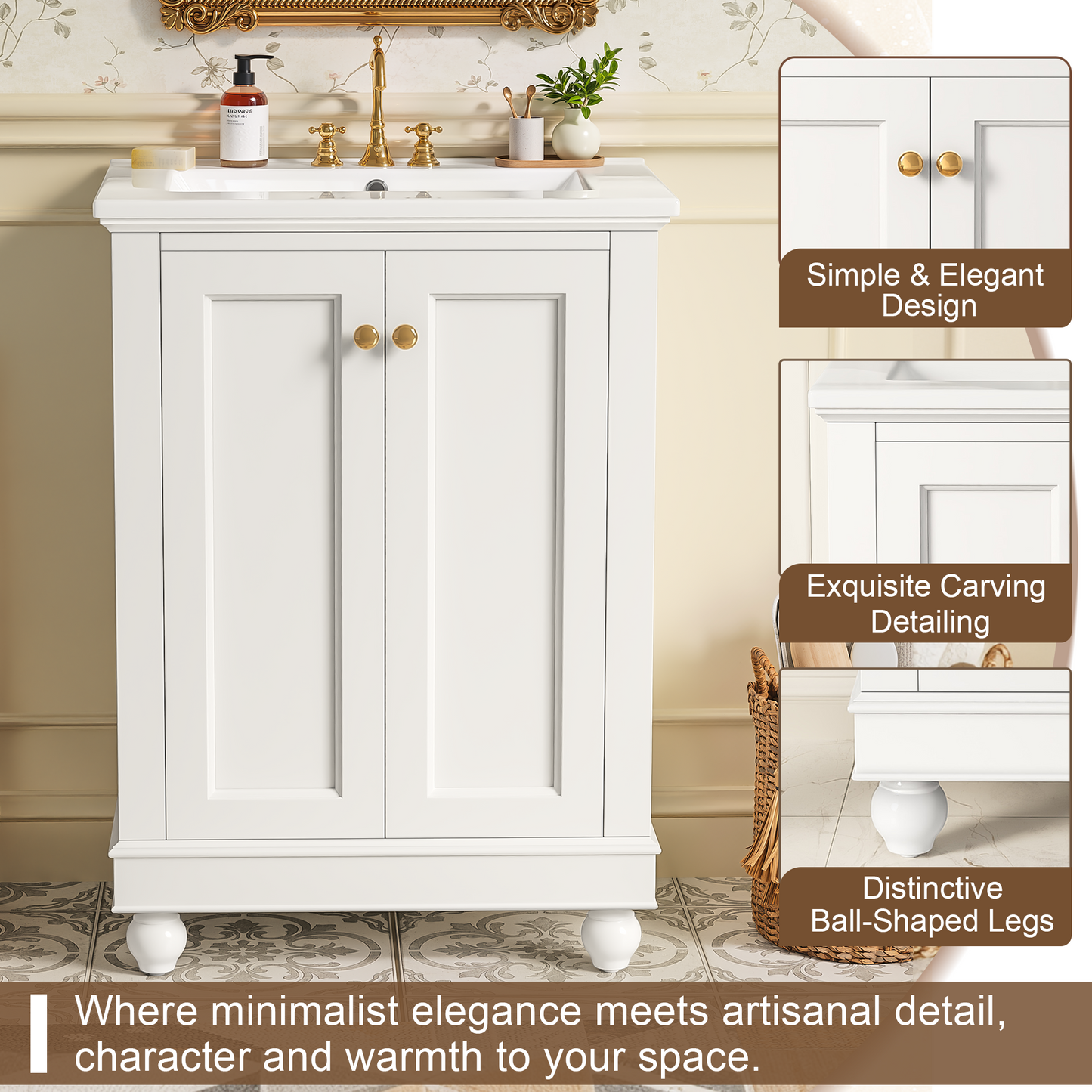 24 Inch Modern Bathroom Vanity Cabinet With Ceramic Sink