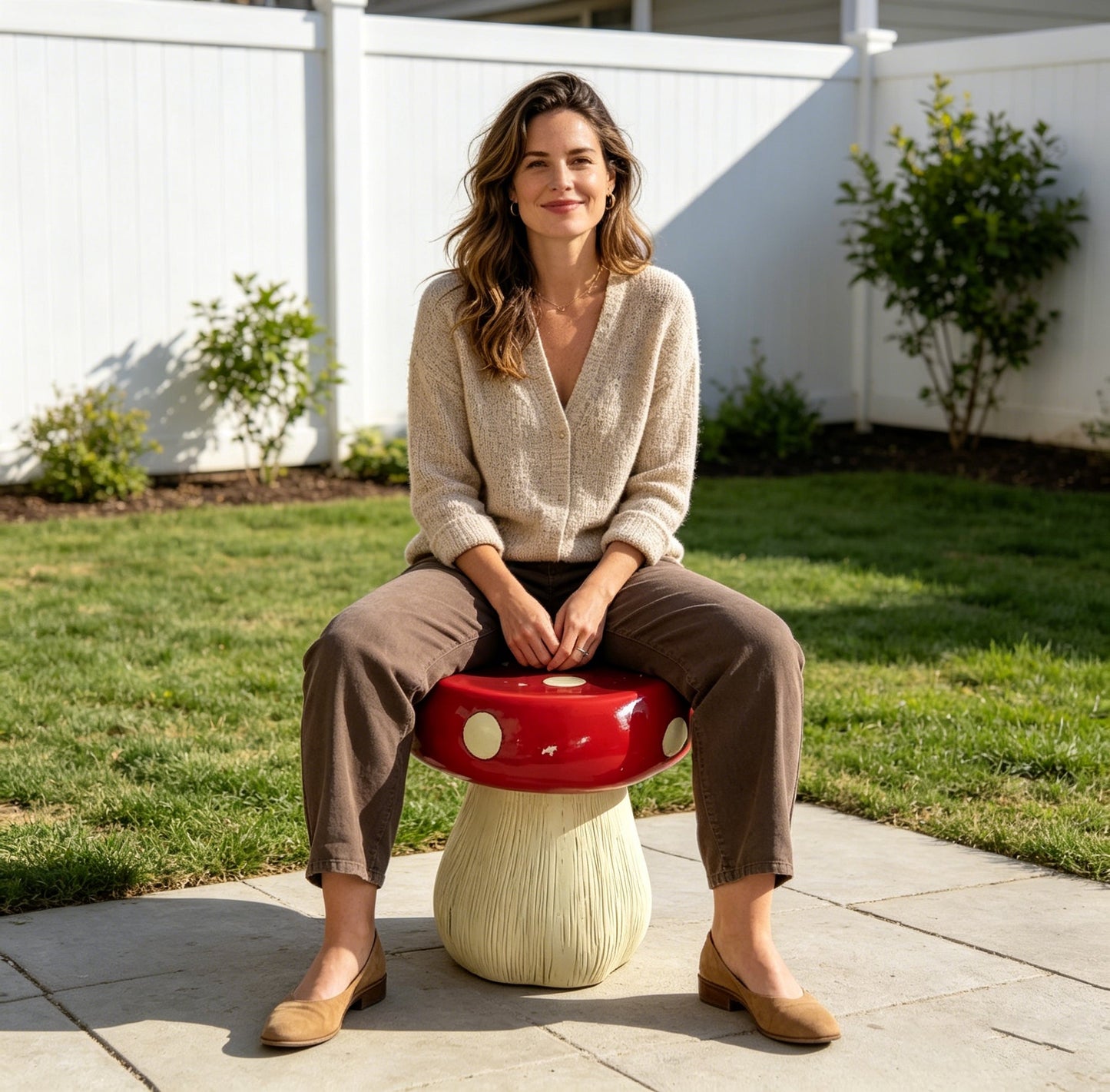 13.8" Oversized Mushroom Statue Stool with Forest Base