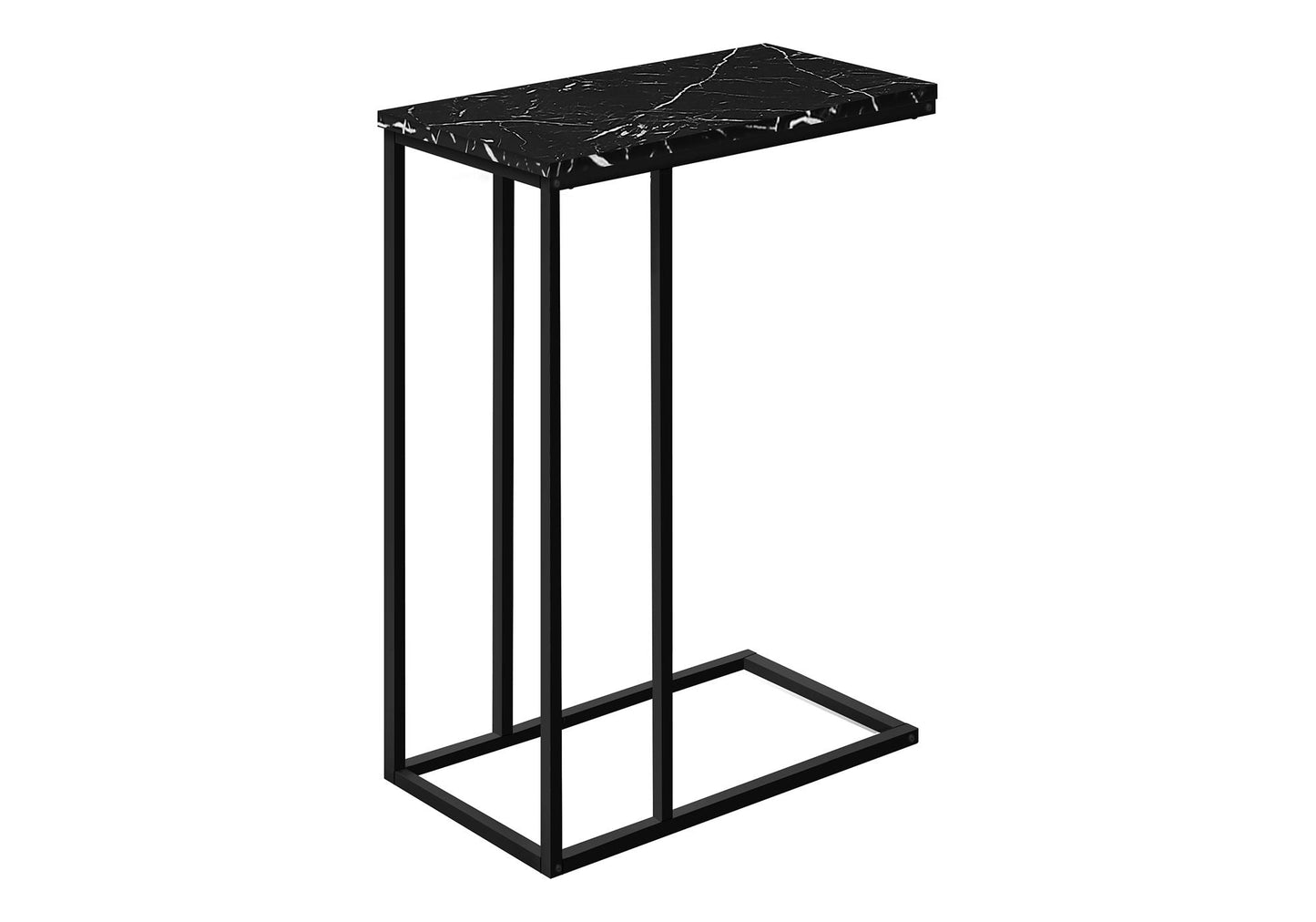 Accent Table, C-Shaped, Marble Look Modern Design - Black