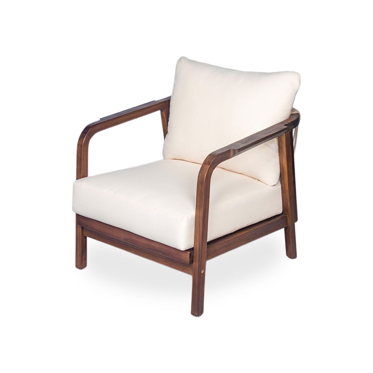 Outdoor Lounge Chair With Woven Backrest and Solid Wood Frame