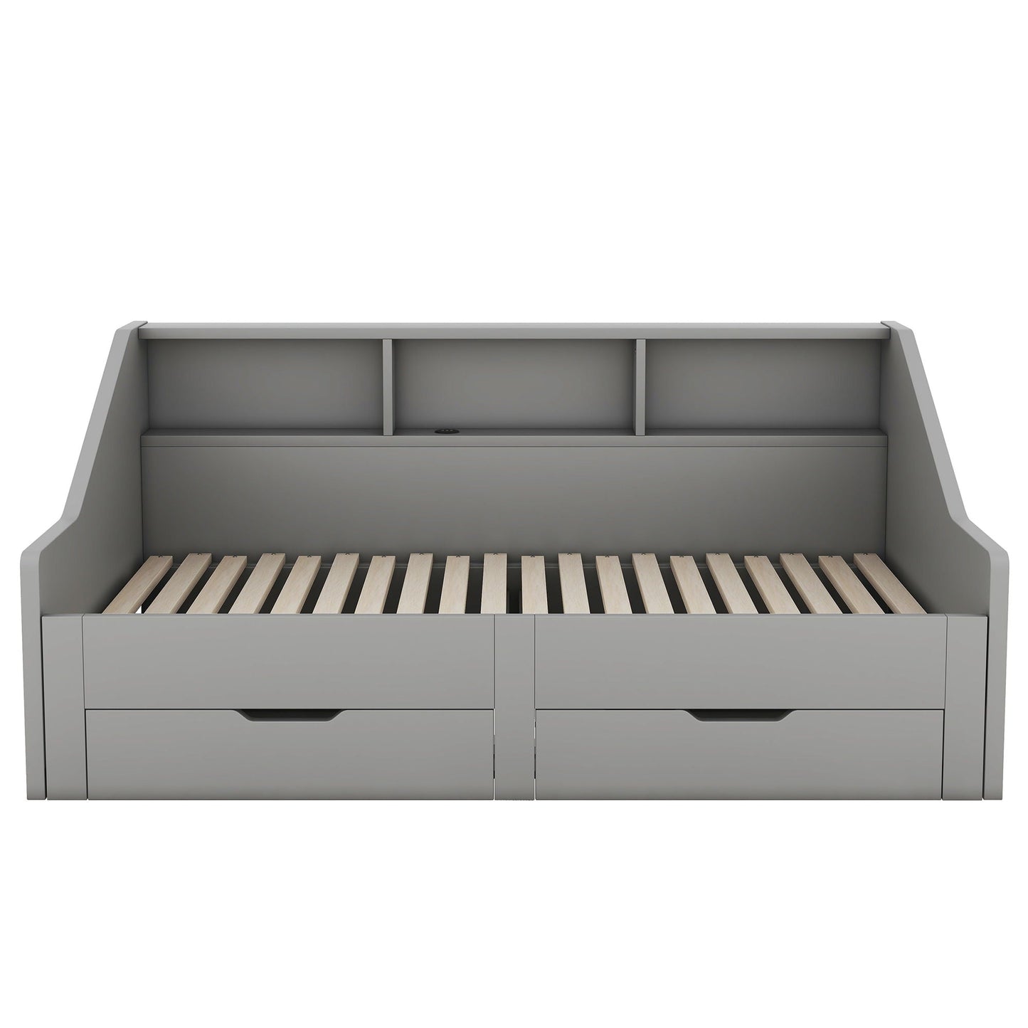 Daybed Frame With Storage Bookcases, 2 Drawers, Charging Station