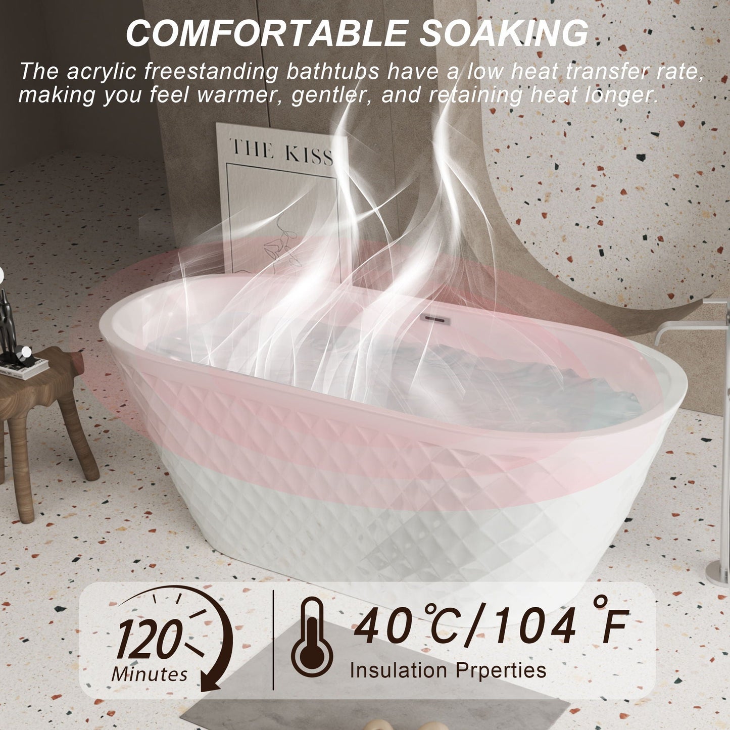 Freestanding Bathtub With Diamond Pattern Design