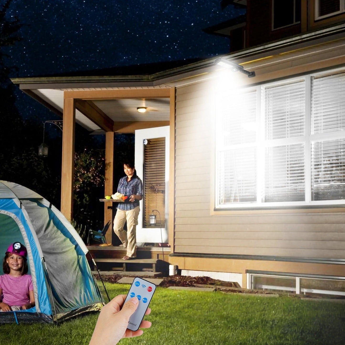 Solar Powered Wall Lights Outdoor 100LED Beads Motion Sensor Lamp IP65 Waterproof 3 Modes Sensor Light W/ Remote Control For Street Front Door Deck