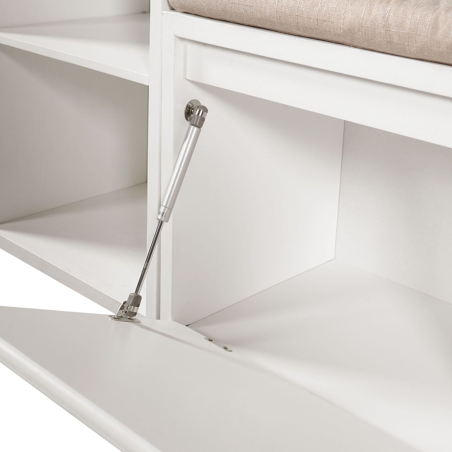 Entryway Storage Bench With Cushion, Drawers & Open Shelves