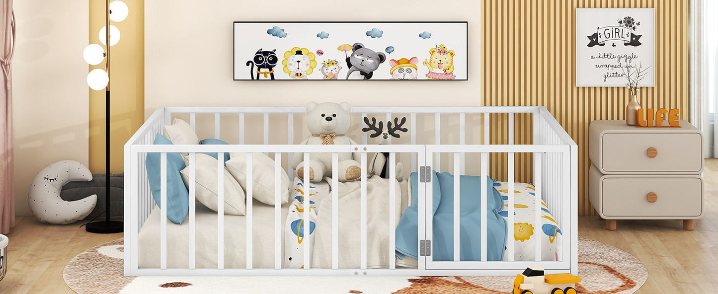 Metal Floor Bed Frame With Fence And Door