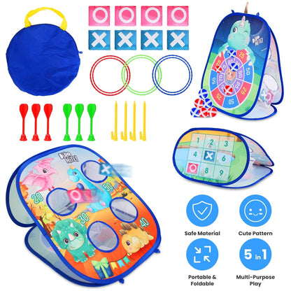 5 in 1 Bean Bag Toss Game Toy Corn Hole Game Beanbag Toss Game Dart Board Game Loop Toss Game Outdoor Activities Party Backyard Games Set for Boys Gir