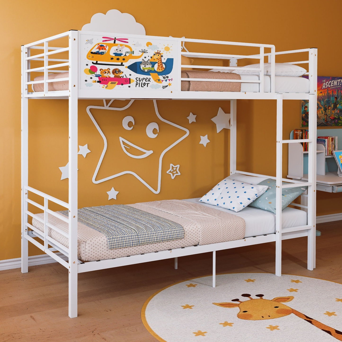 Bunk Bed, Convertible To 2 Separate Twin Size Beds With Full Length Guardrail & Ladder, No Box Spring Needed - White