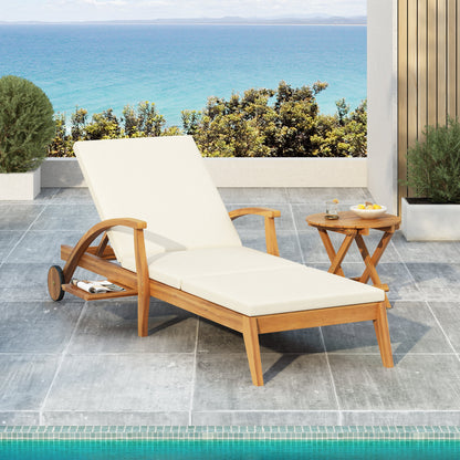 Outdoor Recliner Side Table Set with Acacia Wood and Adjustable Chaise Lounge