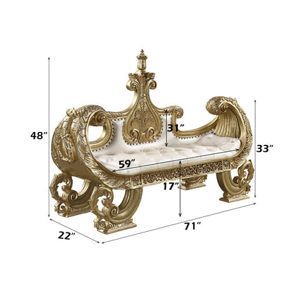 Bernadette - Bench - White Synthetic Leather Fabric & Gold