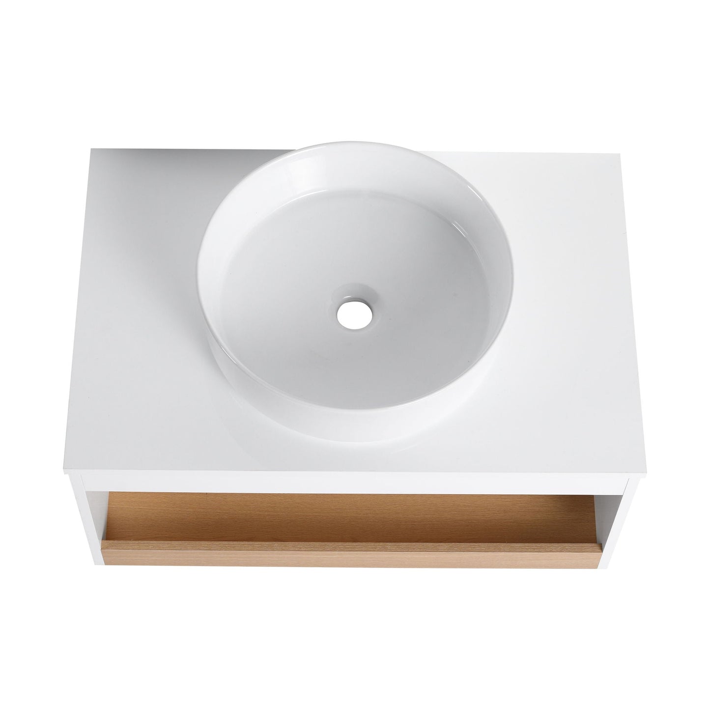 Floating Bathroom Vanity With Glossy Round Vessel Sink