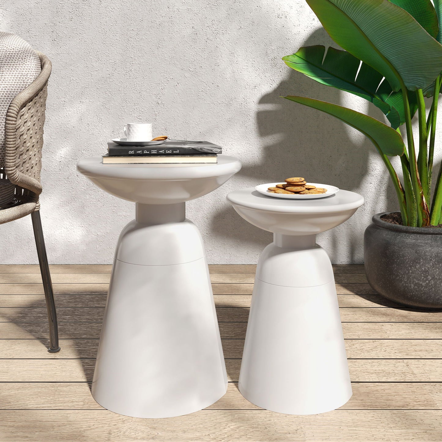 Serenita Outdoor Side Tables With Flared Design (Set of 2)