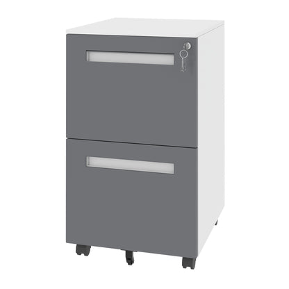 2-Drawer Mobile File Cabinet With Lock,On 360° Wheels, Holds A4/Letter/Legal Files - White