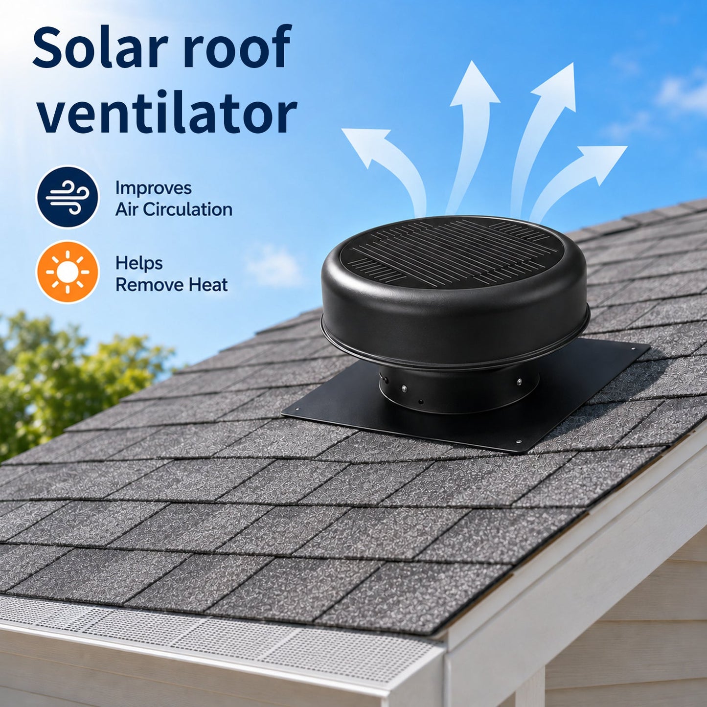 12" Flush Mount Round Solar Roof Vent Fan, 30W Dual Power