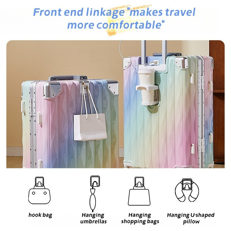 Aluminum Frame Hard Shell Luggage, Colorful And Fashionable, No Zipper Aluminum Frame, TSA Lock, With Cup Holder USB Interface, Aluminum Frame Travel Box, Durable Password Box