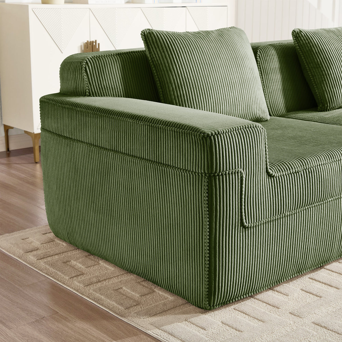 Armless Sofa with Pillow - Green Corduroy
