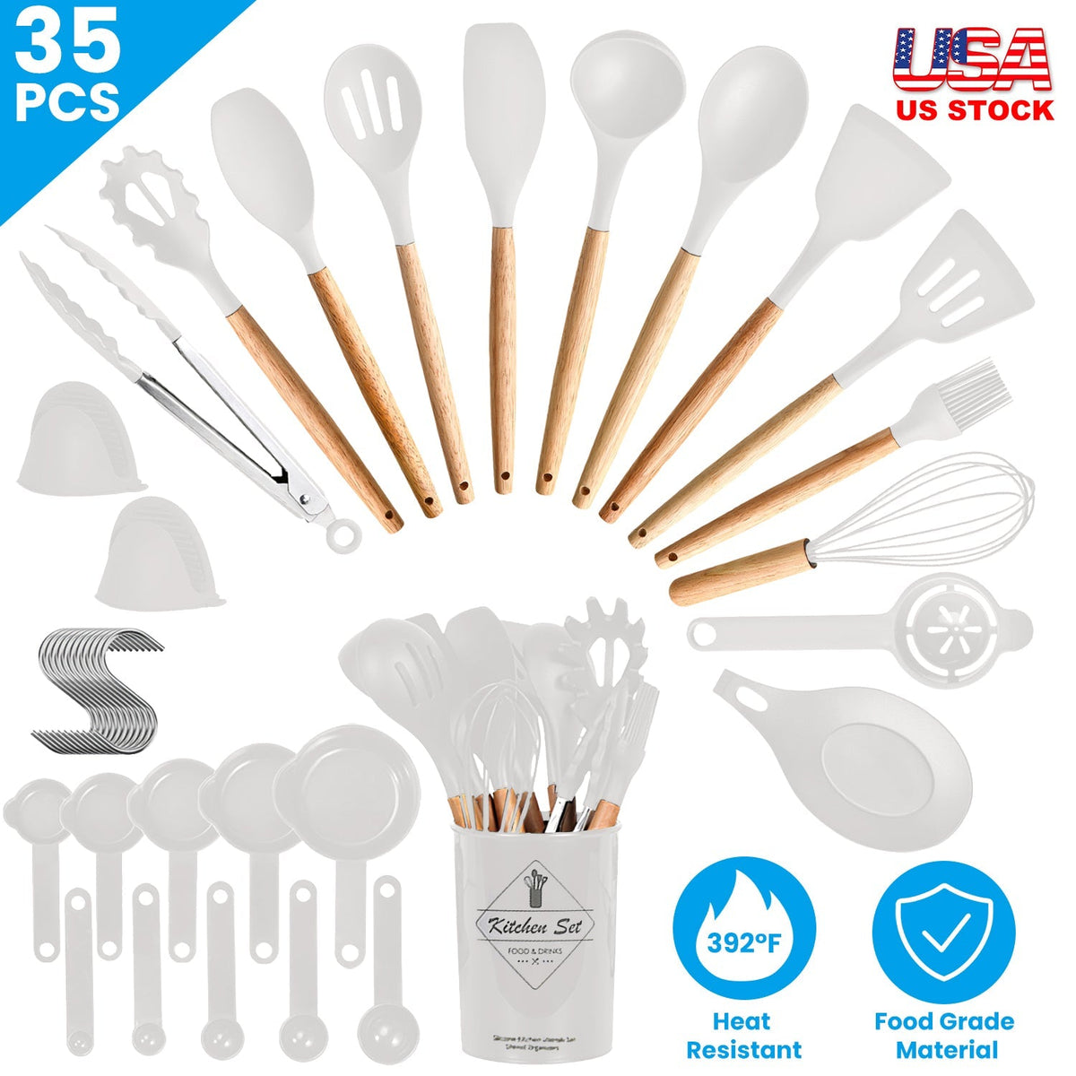 35Pcs Kitchen Cooking Utensils Set Spatula Set Baking Utensil Set Kitchen Accessories Necessities with Holder Egg Whisk Separator Tong Turner Spoons C