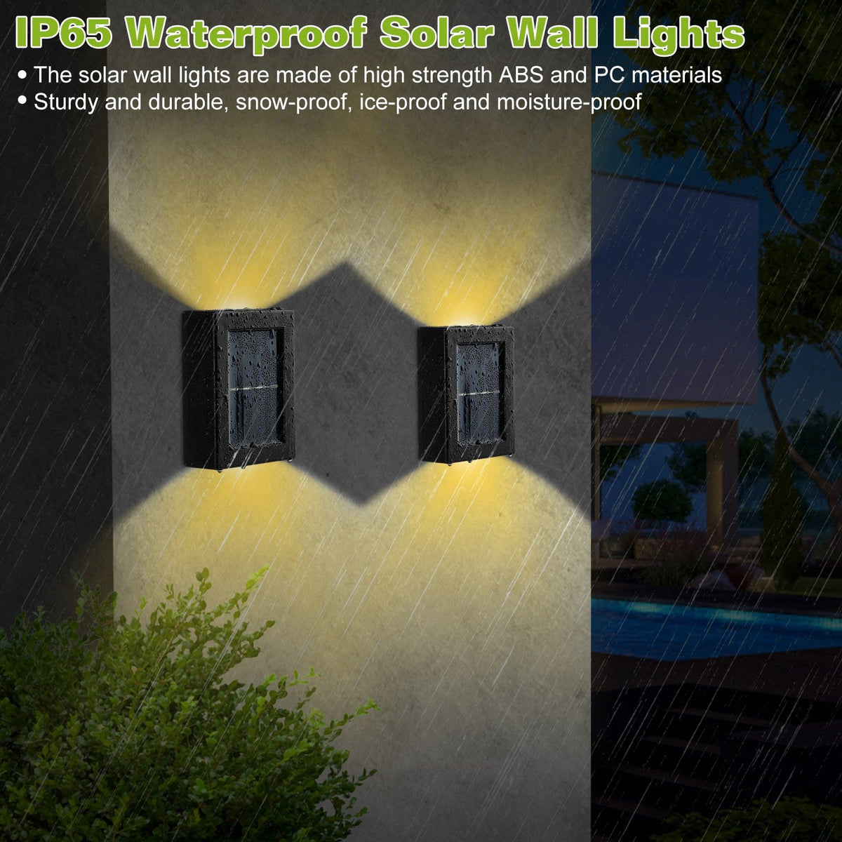 2Pcs Solar Deck Lights Outdoor 2LED Beads Waterproof Sensor Fence Stair Lamps For Patio Landscape Yard Warm White Lighting Color