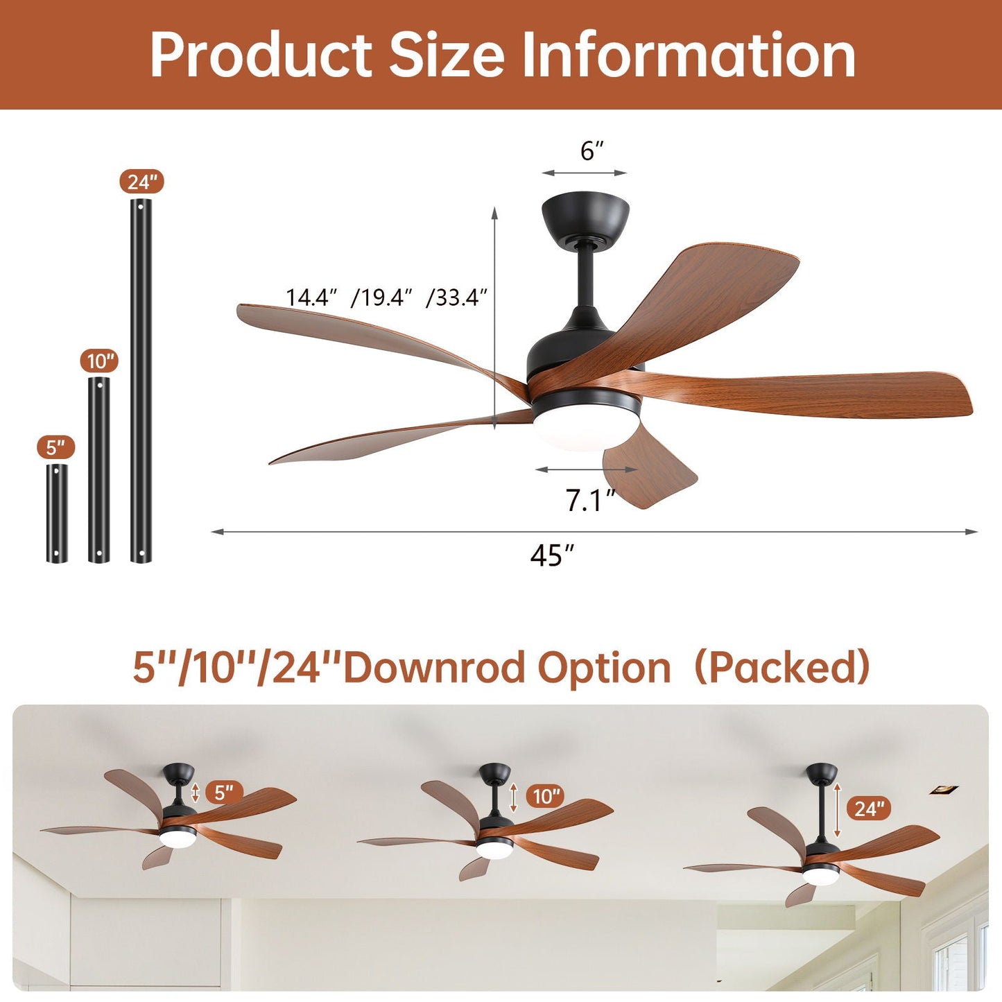 Ceiling Fan with DC Motor and Integrated Light