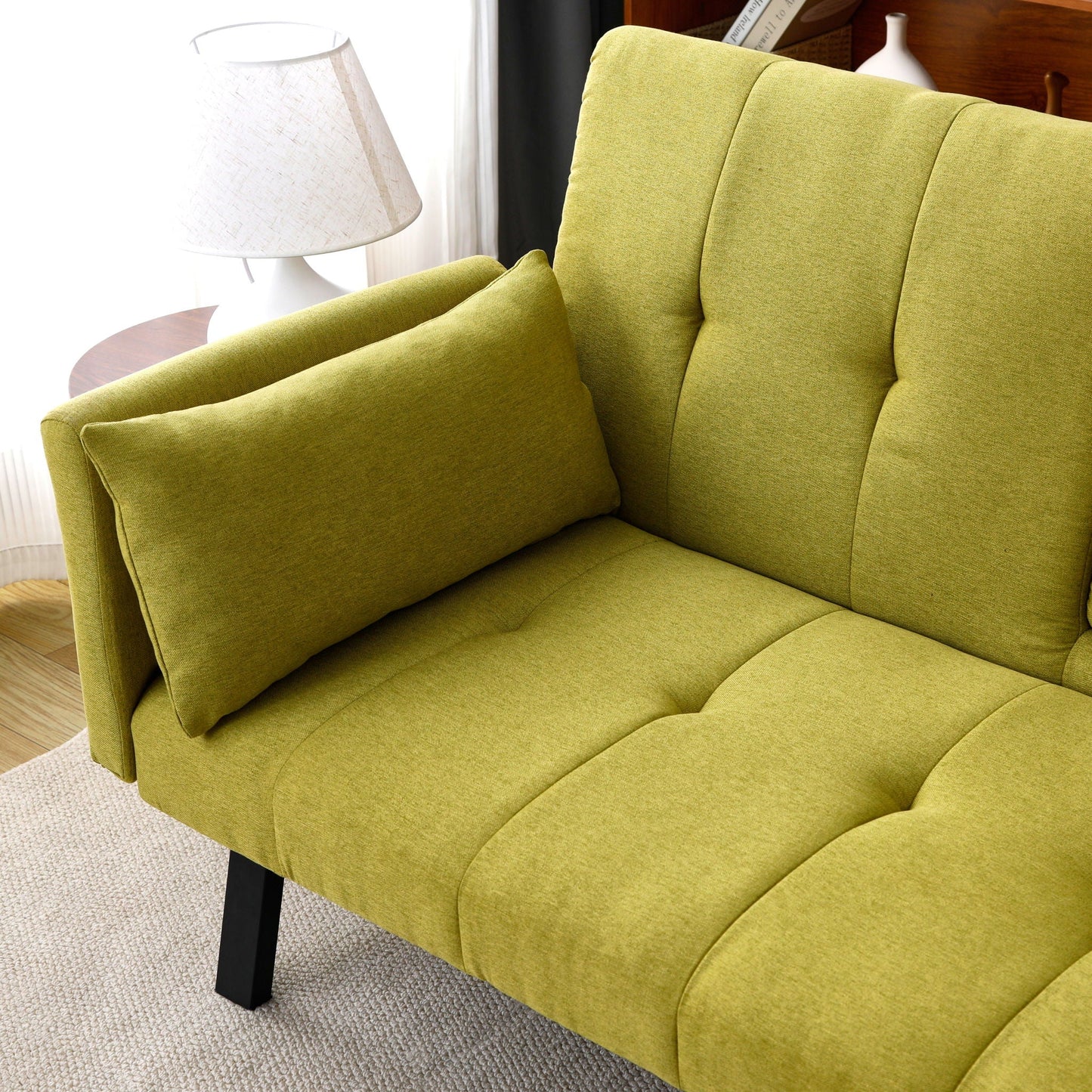 Sofa Bed With Foldable Design And Cup Holder - Green
