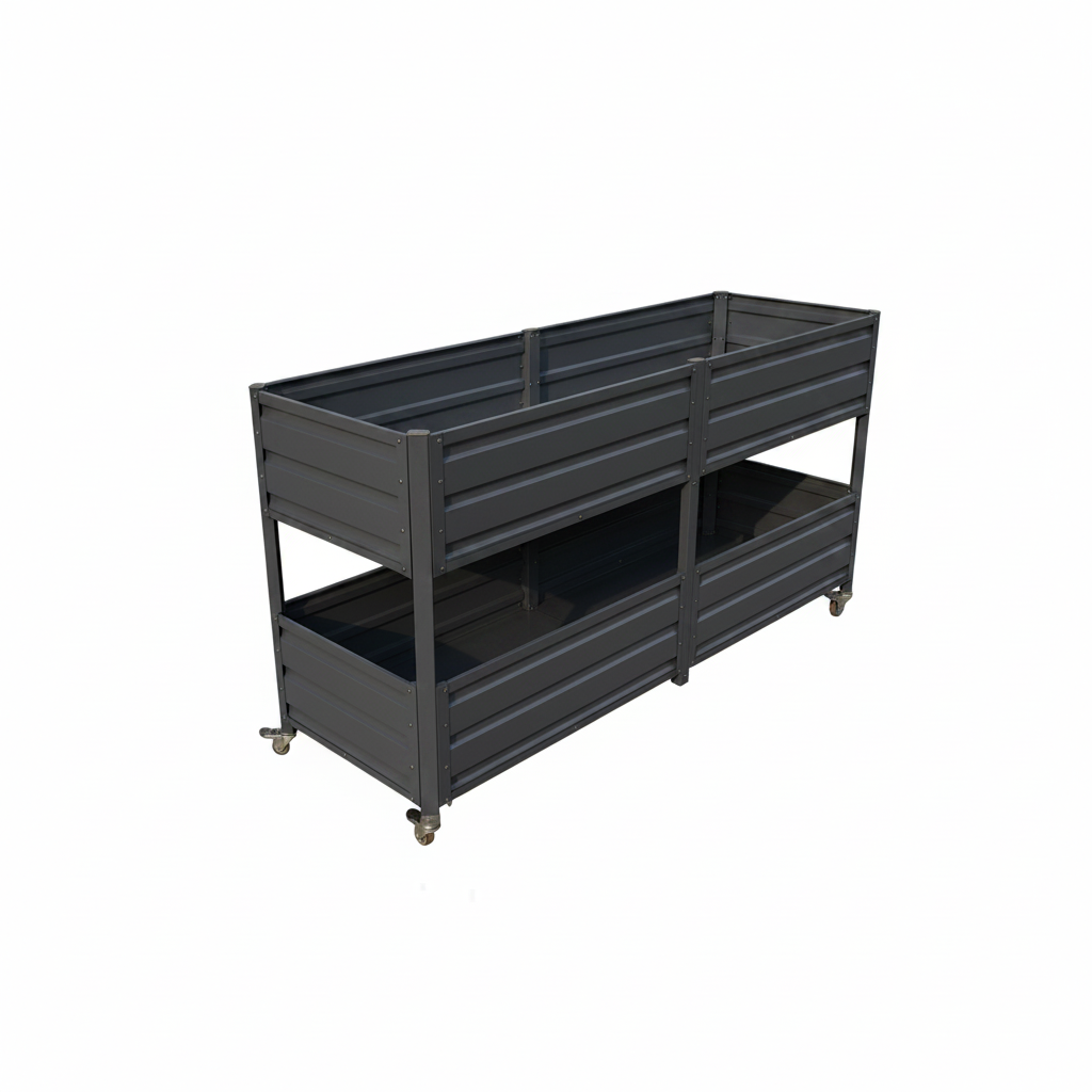 Dual Tier Elevated Metal Raised Garden Bed with Lockable Wheels