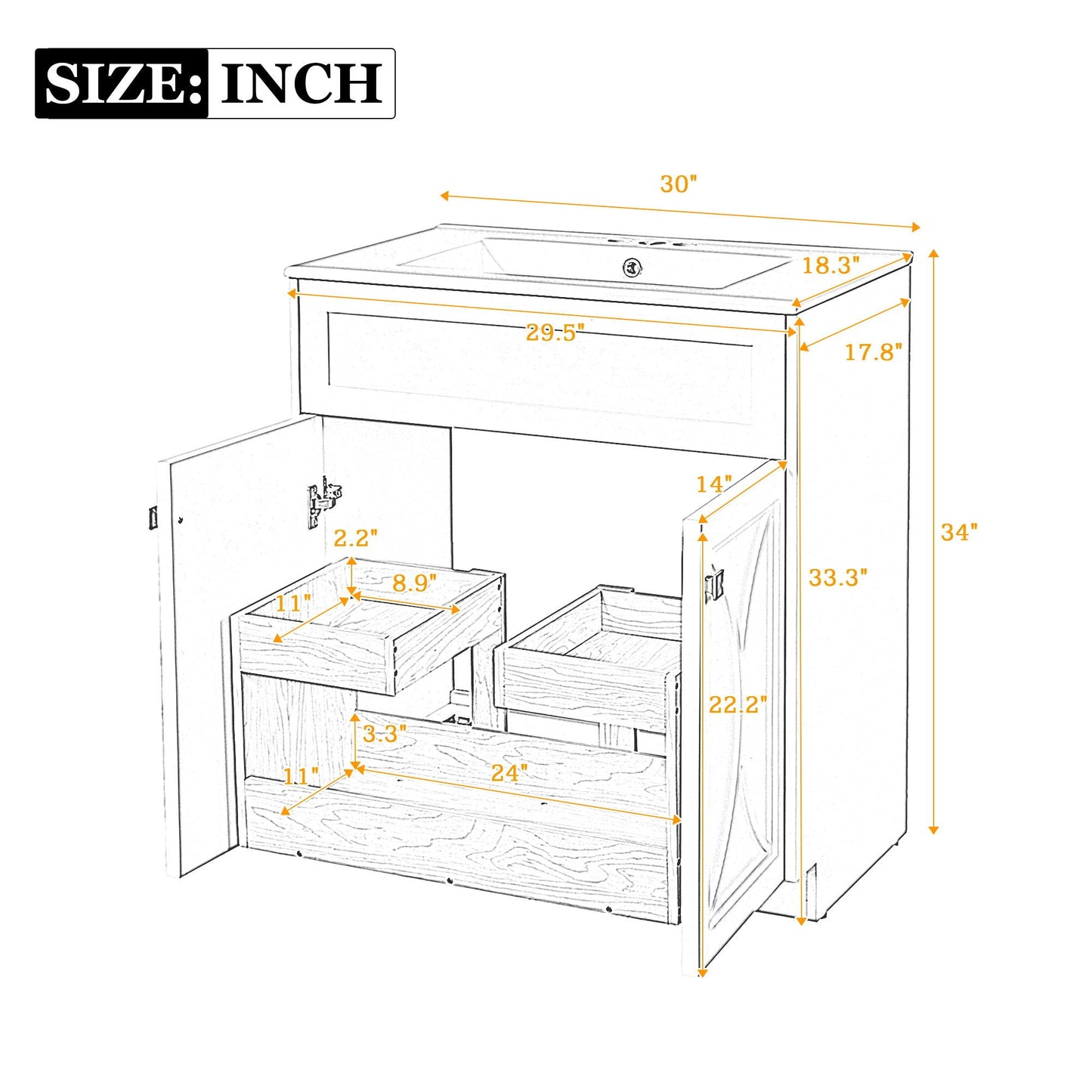 Bathroom Vanity With Sink, Freestanding Storage Cabinet With Handles
