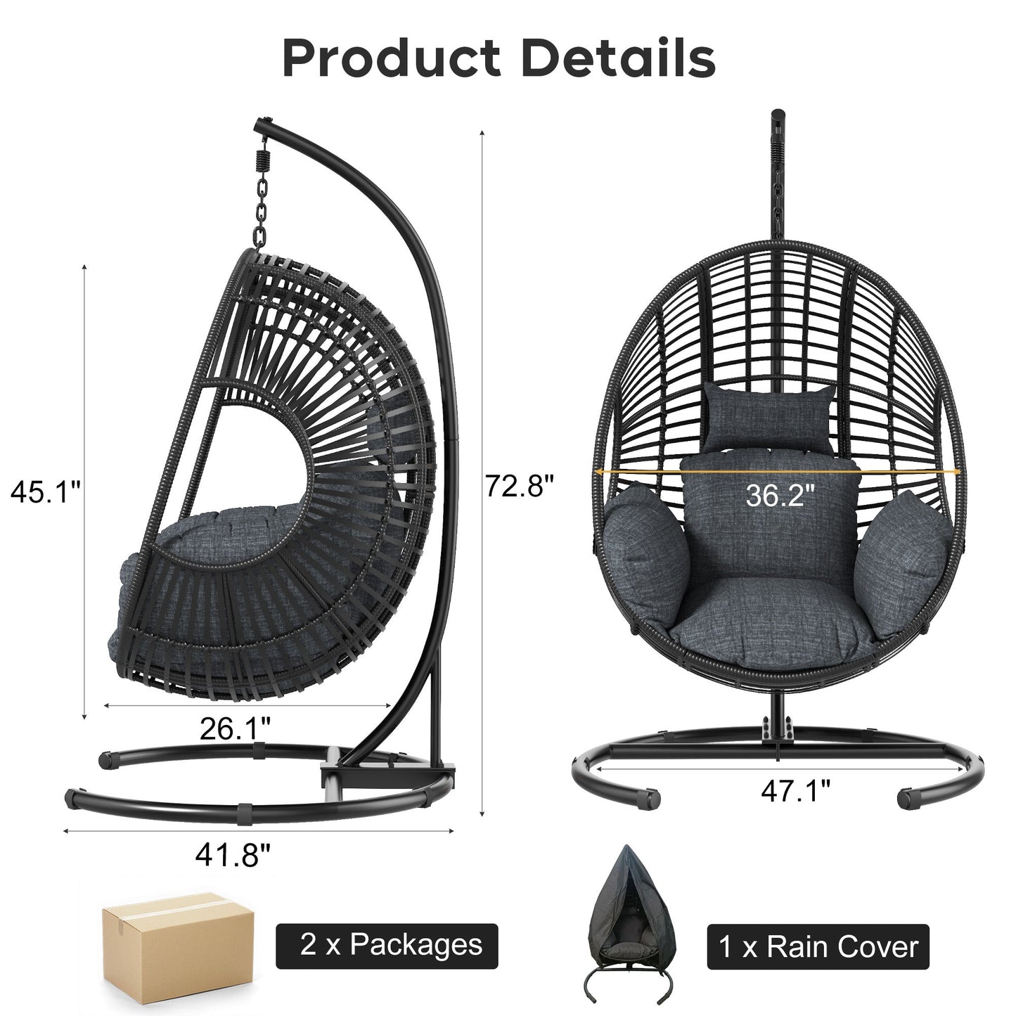 42 Extra Wide U-Base Hanging Egg Chair with Cushion