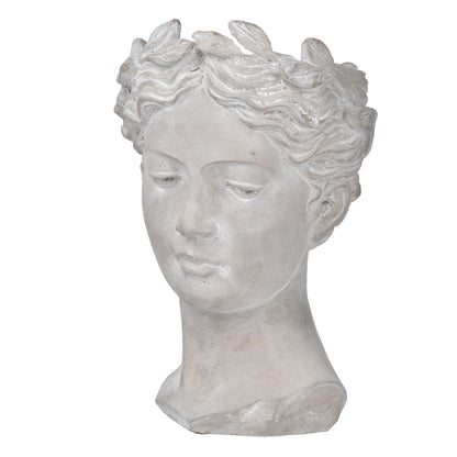 Greek Style Cement Head Planter Indoor Outdoor Home, Garden Decor - Gray