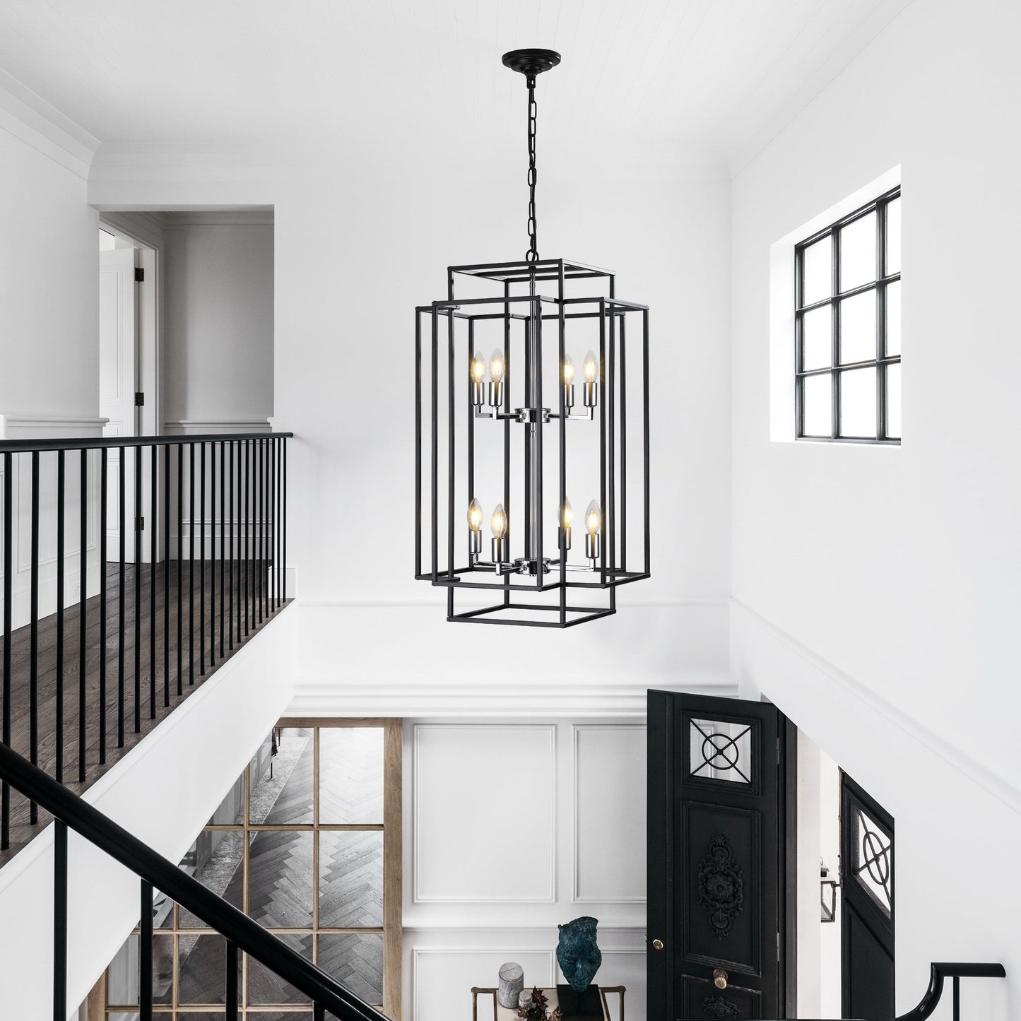 18' Modern 8-Light Black & Chrome Geometric Pendant Chandelier