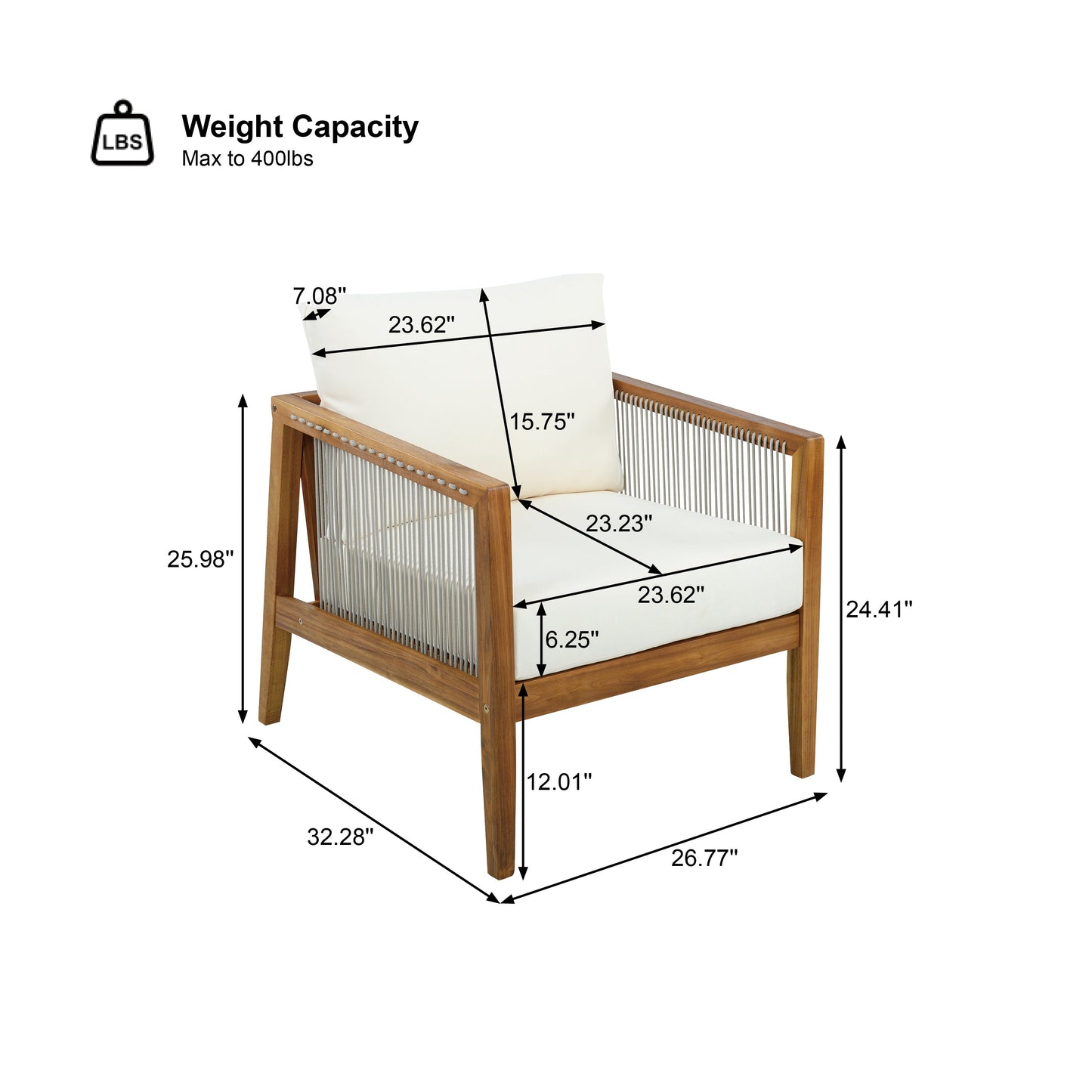 Outdoor 4-Piece Sofa Set, Acacia Wood Frame with Rope Detail, Water-Repellent